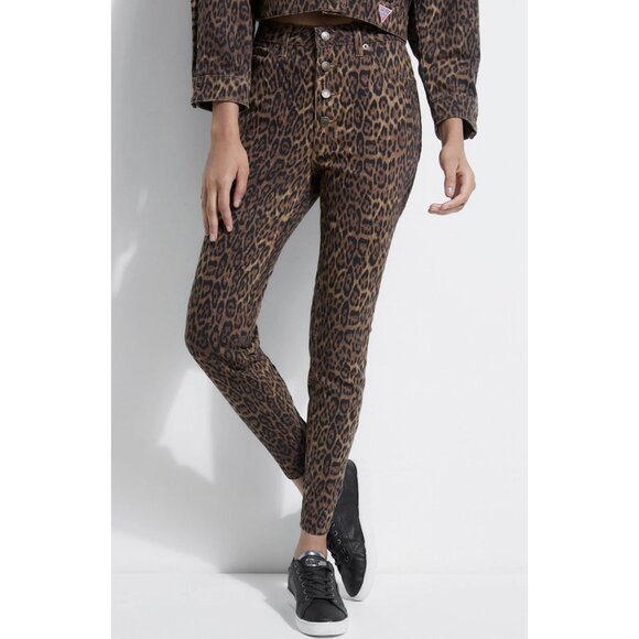 Guess Women’s Originals Leopard Print Button Fly Skinny Jeans High Rise Size 27 - Picture 1 of 12